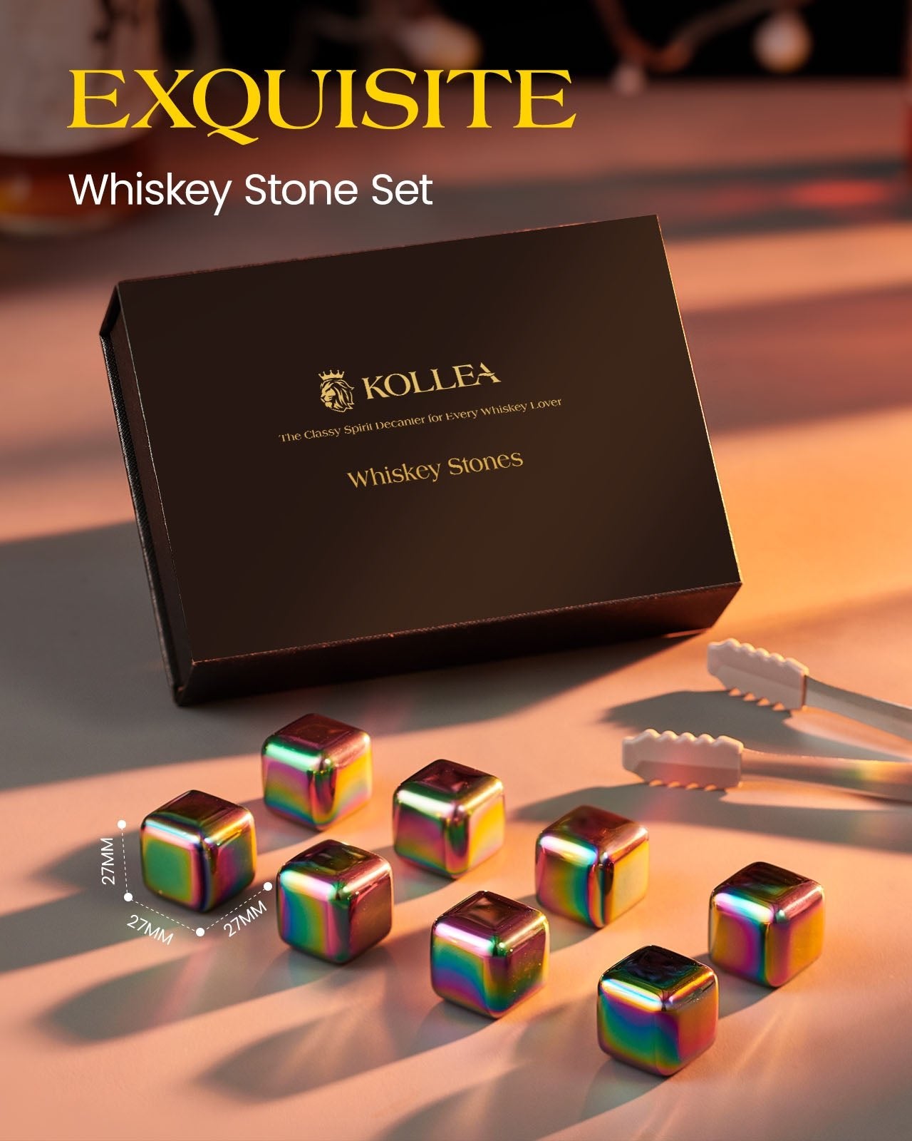 Kollea 8 Pack Multicolor Stainless Steel Whiskey Chilling Rocks
